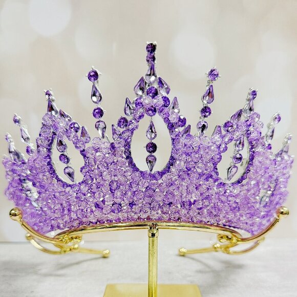 Wedding Crown, Purple Crystal Crown, Bridal Jewelry, Silver Bridal Headpiece main image 5